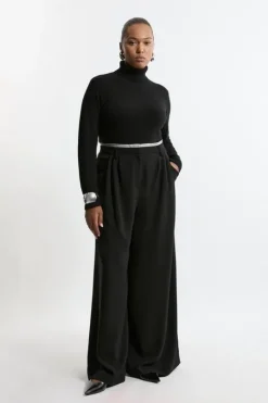 Plus Size Tailored Crepe Pleat Detail Wide Leg Pants