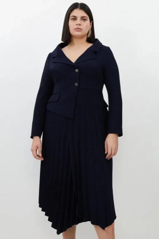 Plus Size Tailored Crepe Asymmetric Pleated Skirt Dress