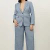 Plus Size Tailored Denim Look Linen Wide Leg Pants