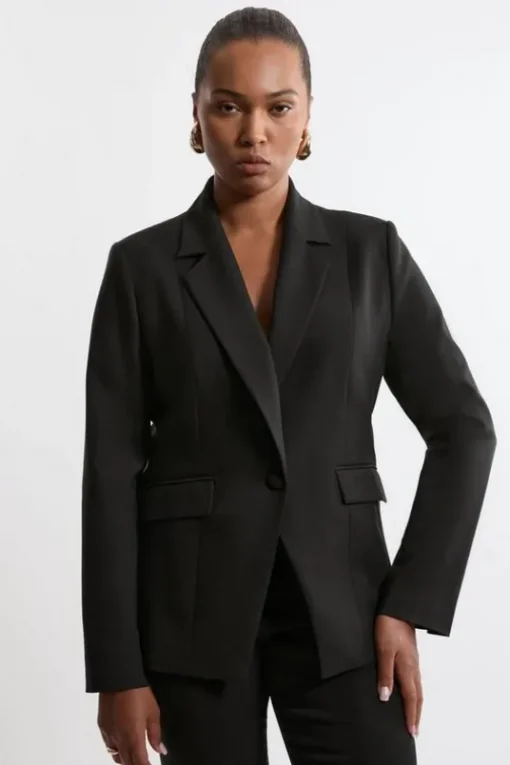 Plus Size Tailored Twill Single Breasted Jacket