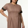 Plus Size Tailored Twill Lace Mix Zip Front Mini Dress