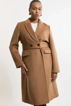 Plus Size Tailored Wool Blend Belted Midi Coat
