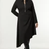 Plus Size Technical Crepe Tailored Metal Zip Detail High Low Midi Dress