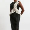 Plus Size Textured Tailored Contrast Taffeta Ruffle Maxi Dress