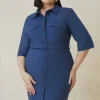 Plus Size The Founder Compact Stretch Belted Midi Dress