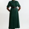 Plus Size Top Stitch Satin Georgette Woven Shirt Maxi Dress