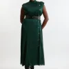 Plus Size Top Stitch Satin Georgette Strong Shoulder Midi Dress