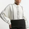 Plus Size Twill Contrast Piping Woven Shirt