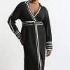 Plus Size Twill Stripe Detail Collared Midaxi Dress