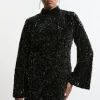 Plus Size Velvet Sequin Flare Woven Mini Dress