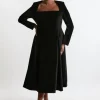 Plus Size Velvet Tailored Pleat Full Skirted Maxi Dress