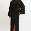 Plus Size Viscose Blend Funnel Neck Belted Knitted Midi Dress