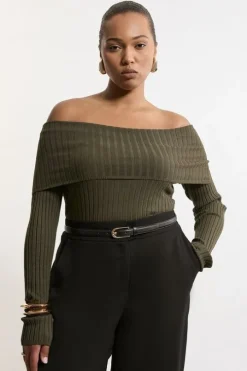 Plus Size Viscose Blend Off The Shoulder Knit Sweater
