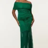 Plus Size Viscose Blend Slinky Sheer Knit Off The Shoulder Maxi Dress
