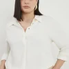 Plus Size Viscose Crepe Long Sleeve Collared Shirt