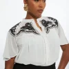 Plus Size Viscose Georgette Placed Cutwork Woven Blouse