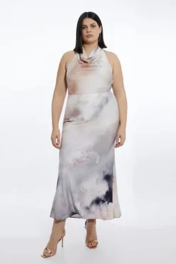 Plus Size Viscose Georgette Cowl Neck Woven Maxi Dress