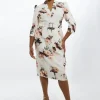 Plus Size Viscose Satin Back Crepe Peony Forever Midi Dress