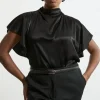 Plus Size Viscose Satin High Neck Woven Blouse