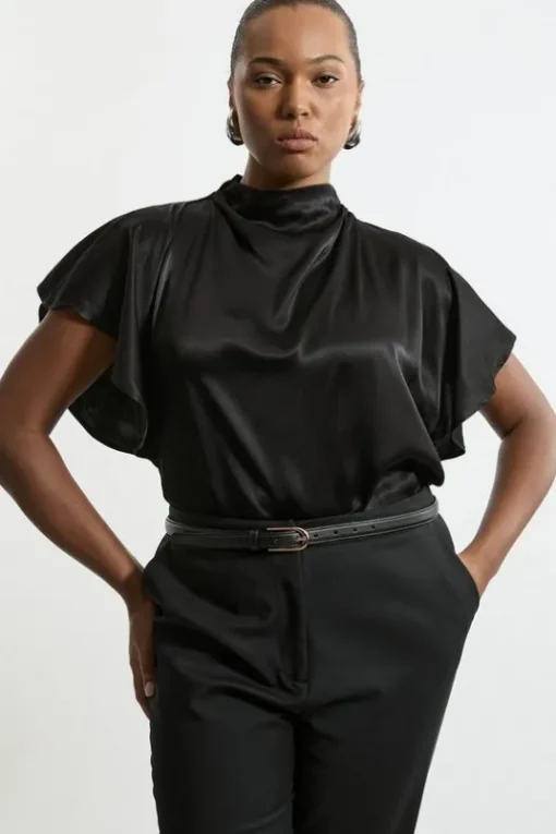 Plus Size Viscose Satin High Neck Woven Blouse