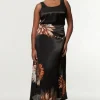 Plus Size Viscose Satin Printed Panelled Train Maxi Skirt