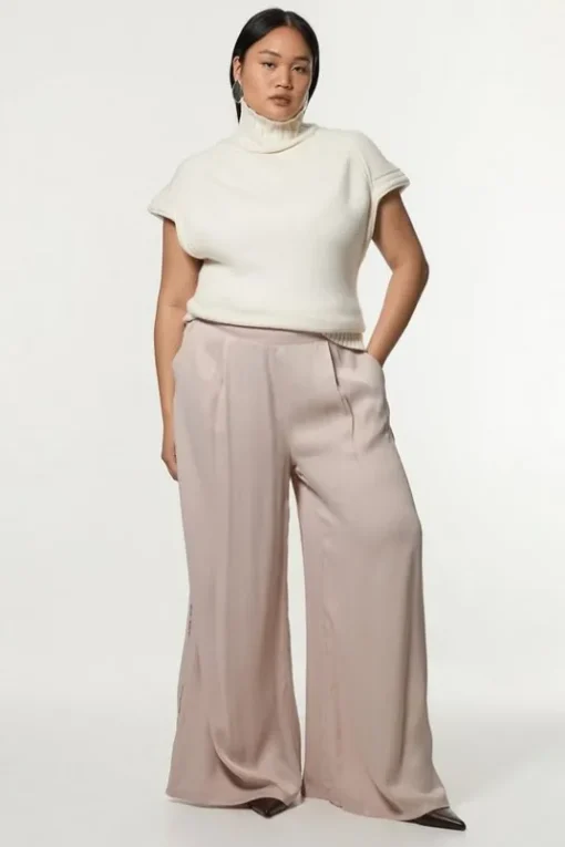 Plus Size Viscose Satin Wide Leg Woven Pants