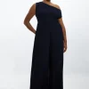Plus Structured Crepe Drop Shoulder Pleated Panel Jumpsuit