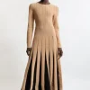 Pointelle Color Block Full Skirted Viscose Blend Knit Dress