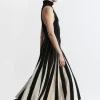 Pointelle Knit Color Blocked Pleated Skirt