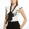 Ponte And Georgette Jersey Contrast Frill Detail Bodysuit