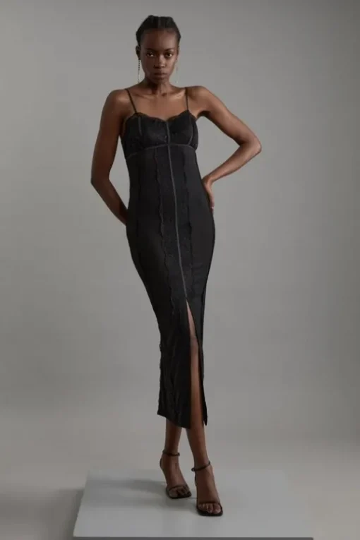 Ponte And Lace Strappy Maxi Dress