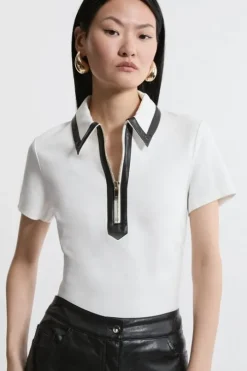 Ponte And Pu Zip Detail Top