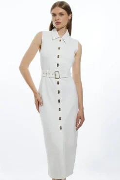 Ponte Jersey Hardwear And Pu Detail Midi Dress