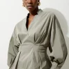Poplin Balloon Sleeve Buttoned Pintuck Woven Shirt