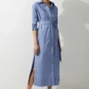 Poplin Dropped Sleeve Woven Belted Shirt Dress