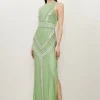 Premium Beading And Embellished Woven Halterneck Maxi Dress