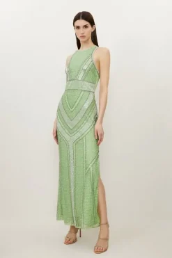 Premium Beading And Embellished Woven Halterneck Maxi Dress