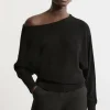 Premium Corded Open Stitch Off The Shoulder Knit Sweater