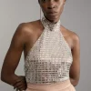 Premium Crystal Embellished Jersey Halter Top