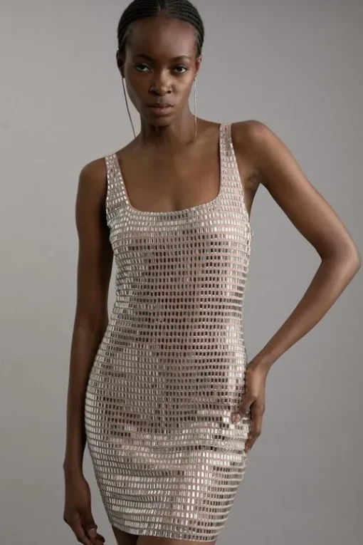 Premium Crystal Embellished Jersey Mini Dress
