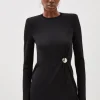 Premium Drape Funnel Neck Knit Gathered Trim Sweater