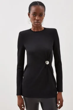 Premium Drape Funnel Neck Knit Gathered Trim Sweater