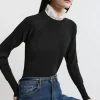 Premium Drape Knit Sweater With Removable Woven Frill Collar