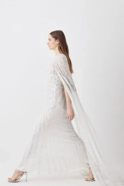 Premium Embellished Caped Maxi Dress