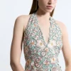 Premium Embroidered Halter Maxi Dress