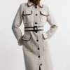 Premium Italian Manteco Wool Pocket Detail Belted Pu Tipped Tailored Midaxi Coat