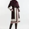 Premium Italian Manteco Wool Color Block Border Detail Tailored Wrap Midi Coat