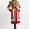 Premium Italian Manteco Wool Color Block Border Detail Tailored Wrap Midi Coat