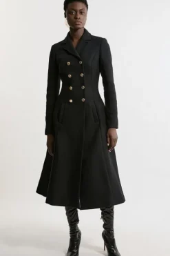 Premium Italian Manteco Wool Military Full Skirted Tailored Midaxi Coat