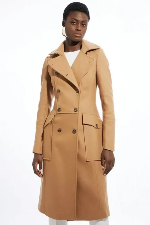 Premium Italian Manteco Wool Military Midi Coat